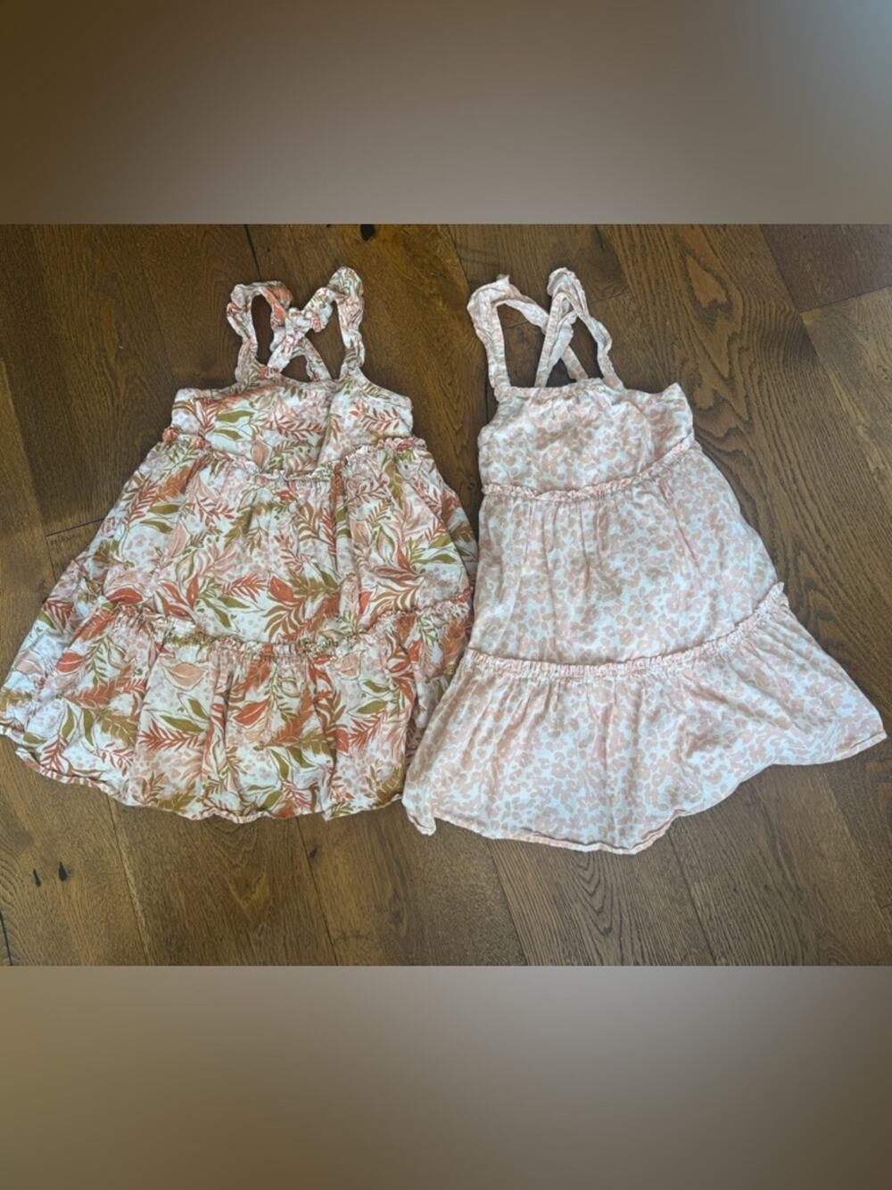 Bundle of Rachel Zoe Girls Floral Tiered Sundress Set in Coral and Light Pink